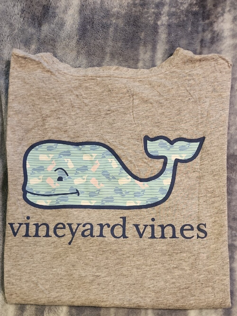 Vineyard Vines Heather Gray Pocket Tee with Striped Whale - Picture 3 of 3